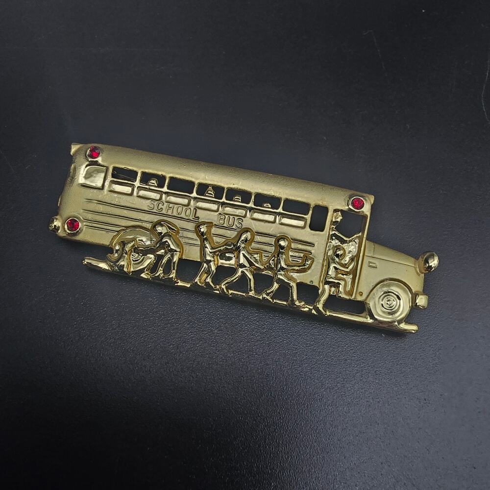 Danecraft Gold Tone School Bus Brooch First Day of School Teacher Pin